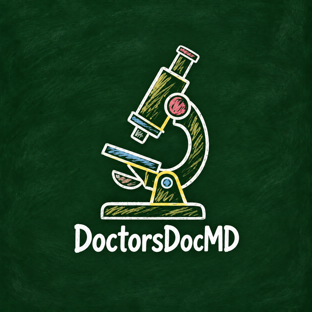 DoctorsDocMD microscope and chalk wordmark